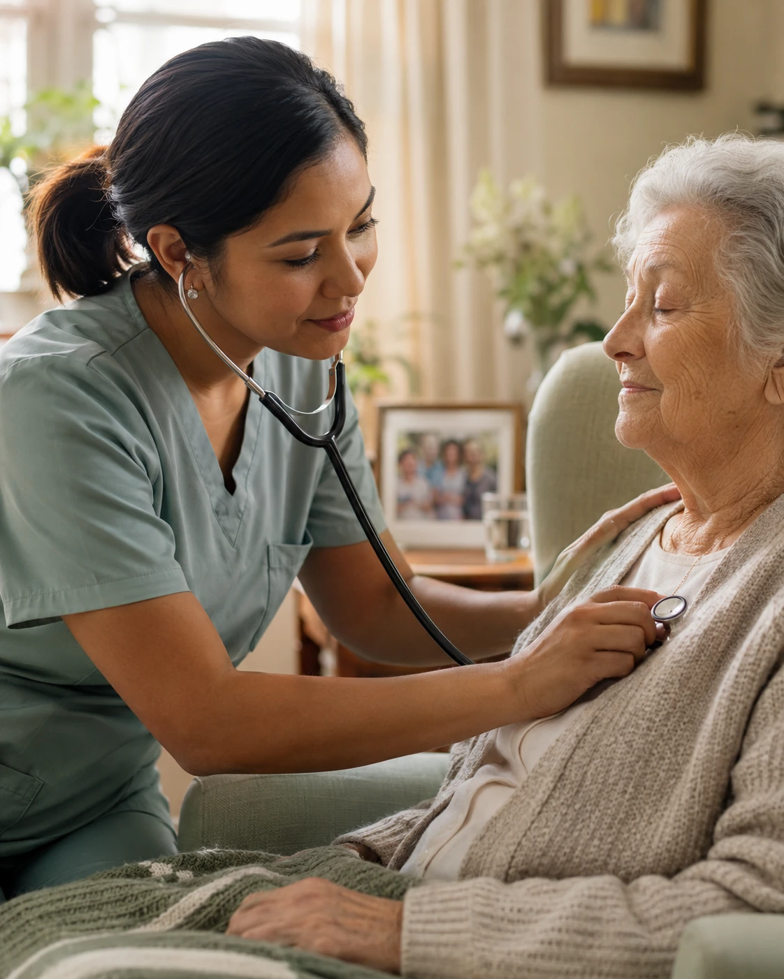 A nurse providing skilled clinical care in a home hospice setting