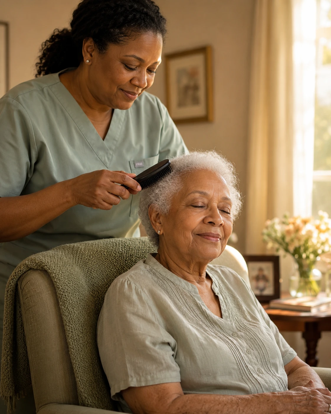 A hospice aide providing compassionate personal care